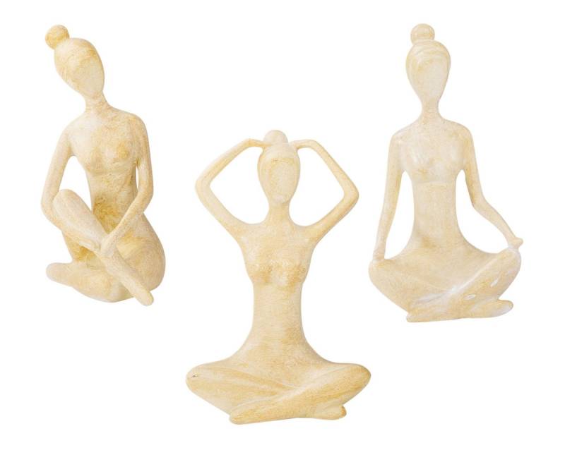 Levandeo® Dekofigur, 3er Set Yoga Deko Frau Figur Beige Dekofigur Yogapose Geschenk von Levandeo®