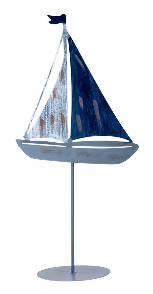 Levandeo® Dekofigur, Deko Aufsteller Segelboot H35cm Grau Blau Weiß Metall Tischdeko von Levandeo®