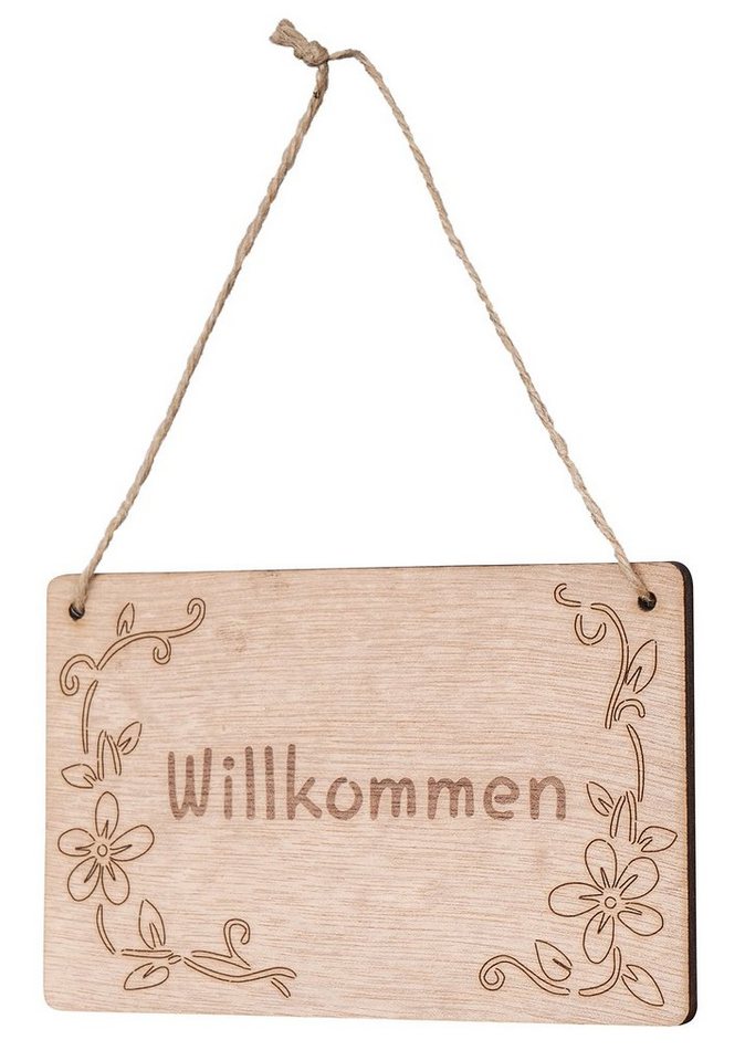 Levandeo® Dekohänger, Schild Willkommen 13x8cm Birkenholz Holzschild Blumen Deko Holz von Levandeo®