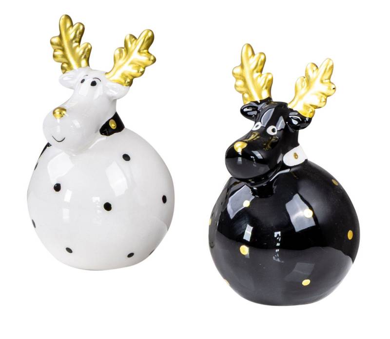 Levandeo® Dekoobjekt, 2er Set Deko Elche Schwarz Weiß Gold Keramik Dekofigur von Levandeo®