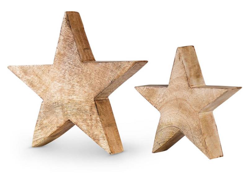 Levandeo® Dekoobjekt, 2er Set Stern Holzstern Mango 14cm 20cm Mangoholz Braun Natur Deko von Levandeo®