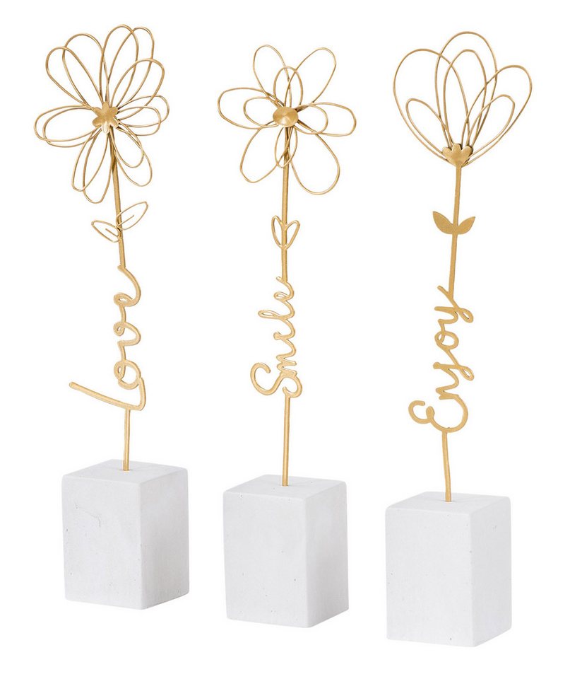 Levandeo® Dekoobjekt, 3er Set Deko Aufsteller Blume Metall Gold Beton Grau Draht Deko von Levandeo®
