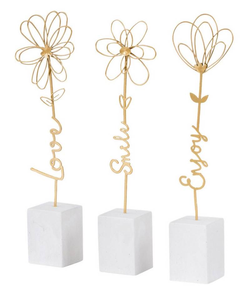 Levandeo® Dekoobjekt, 3er Set Deko Aufsteller Blume Metall Gold Beton Grau Draht Deko von Levandeo®