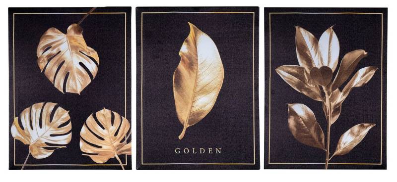 Levandeo® Dekoobjekt, 3er Set Wandbilder 30x40cm Blätter Schwarz Gold Wanddeko Monstera von Levandeo®