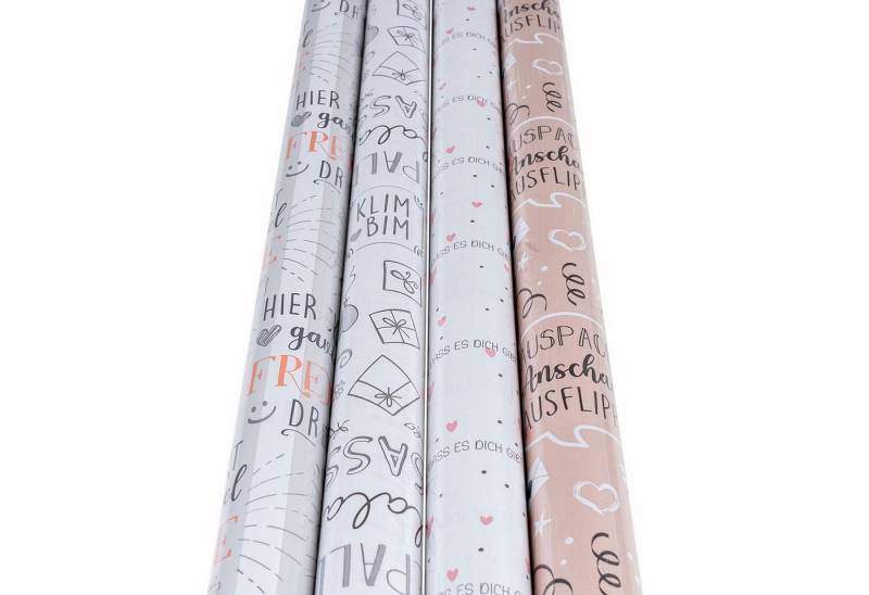 Levandeo® Dekoobjekt, 4 Rollen Geschenkpapier Set 70x200cm Geburtstag Weiß Braun Freunde von Levandeo®