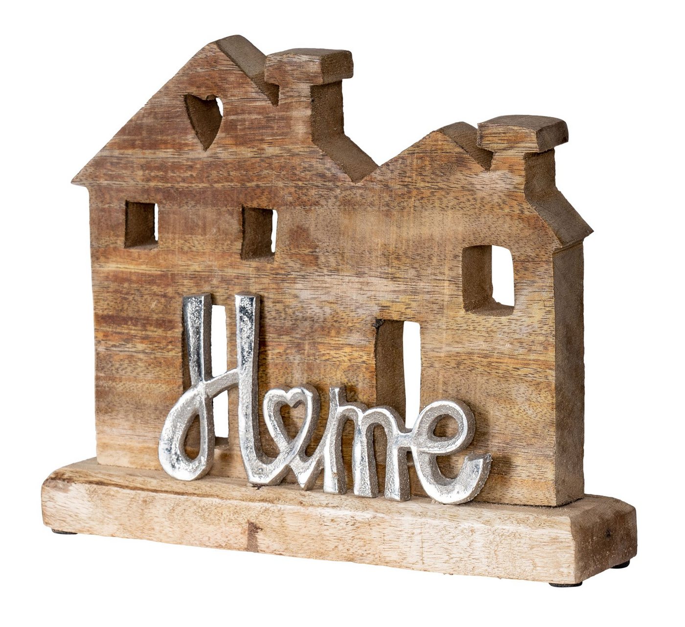 Levandeo® Dekoobjekt, Aufsteller Haus H22cm Home Mango Metall Schriftzug Holz Deko von Levandeo®