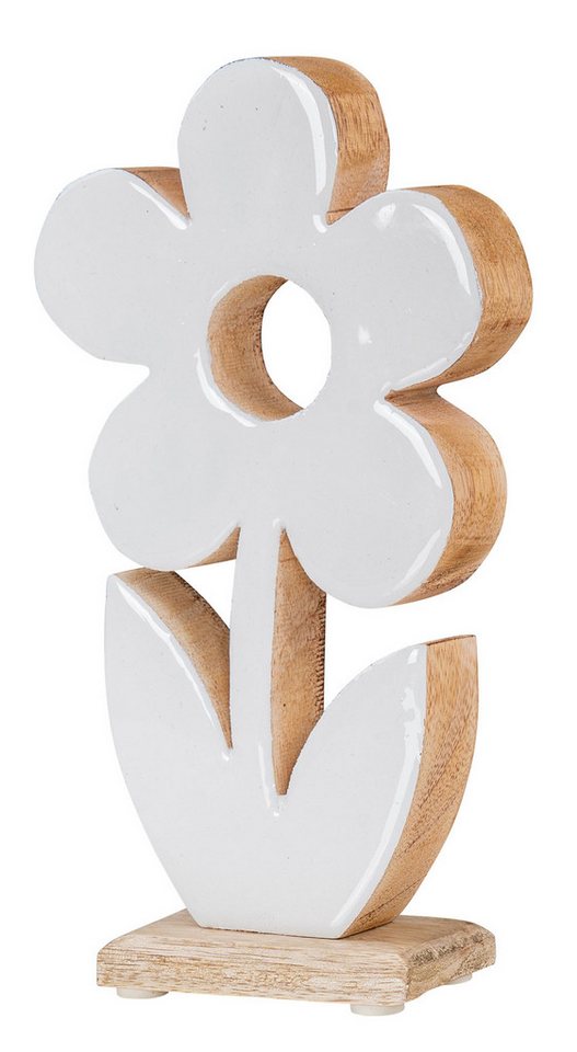 Levandeo® Dekoobjekt, Blume aus Holz H23cm Mango Weiß Natur Braun Tischdeko Deko von Levandeo®