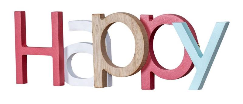 Levandeo® Dekoobjekt, Schriftzug Happy 25x8cm Bunt Wandbild Pastell Aufhänger Wanddeko von Levandeo®