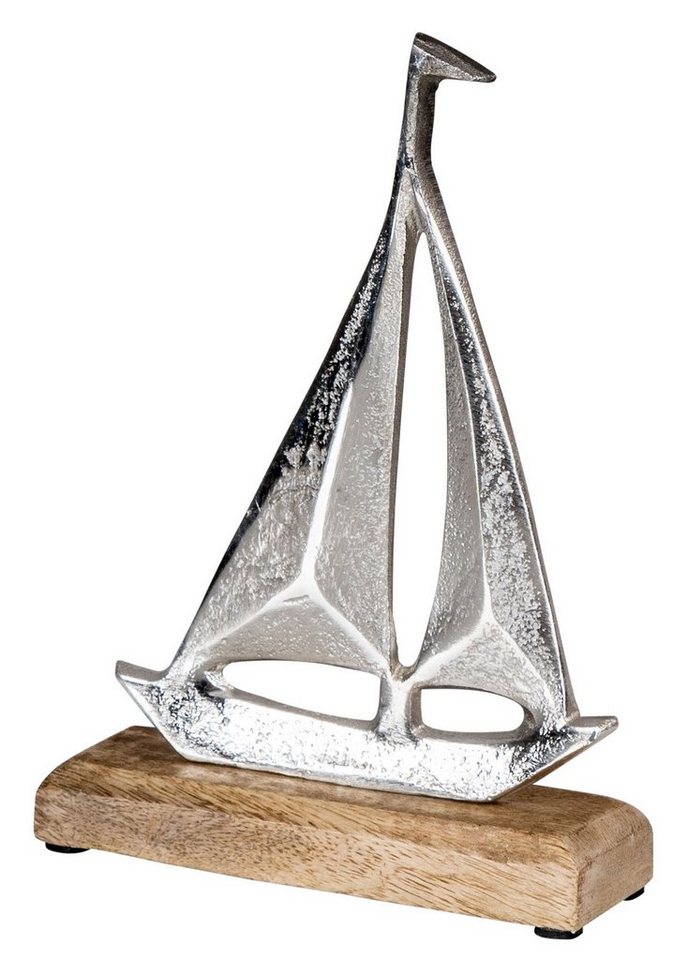 Levandeo® Dekoobjekt, Segelboot H21cm Metall Mango Holz Silber Natur Maritime Deko Boot von Levandeo®