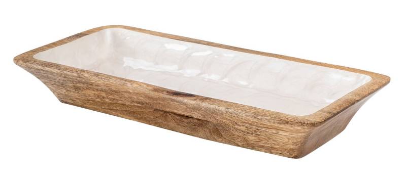 Levandeo® Dekoschale, Deko Schale L34cm Mango Holz Creme Perlmutt Emaille Snacks Schale von Levandeo®