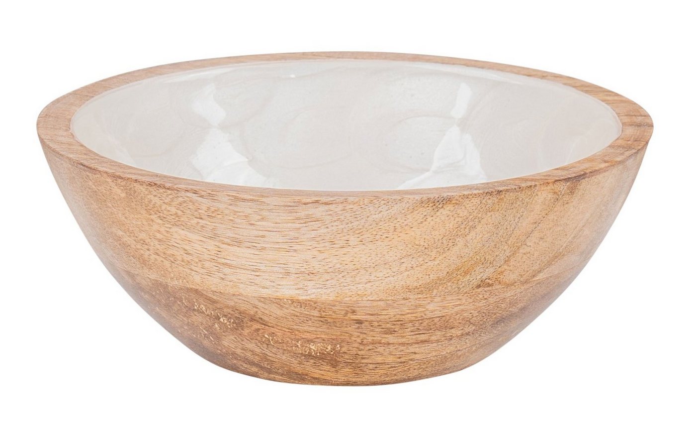 Levandeo® Dekoschale, Schüssel 15cm Mango Holz Creme Perlmutt Emaille Schale Bowl von Levandeo®