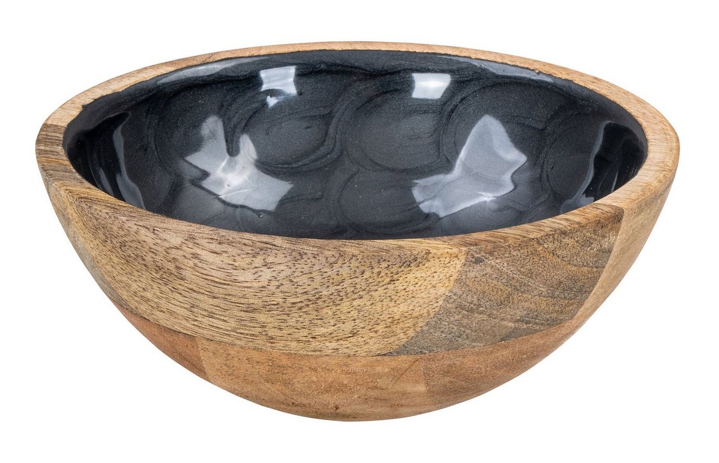 Levandeo® Dekoschale, Schüssel 15cm Mango Holz Grau Perlmutt Emaille Schale Bowl von Levandeo®