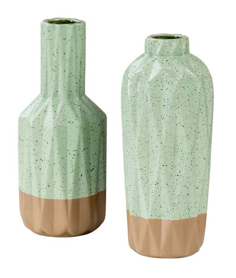 Levandeo® Dekovase, 2er Set Porzellan Vase H15cm Grün Braun Blumenvase Tischdeko von Levandeo®