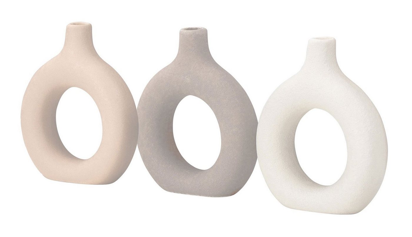 Levandeo® Dekovase, 3er Set Donut Vase H12cm Keramik Beige Blumenvase Rund Dekovase von Levandeo®