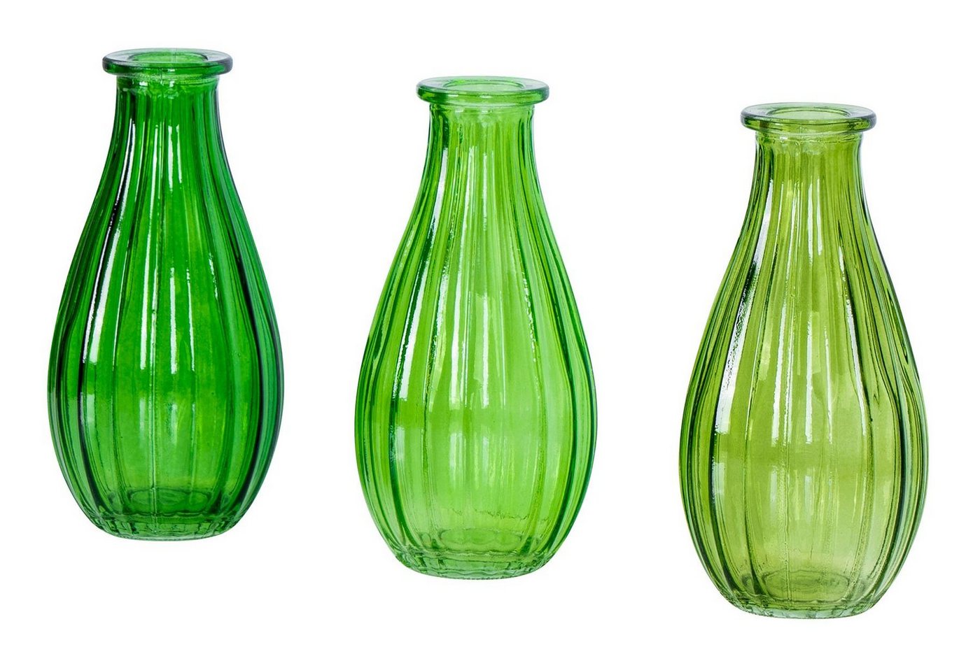 Levandeo® Dekovase, 3er Set Vase Glas Grün H14cm Flasche Blumenvase Tischdeko Frühling von Levandeo®