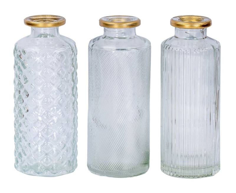 Levandeo® Dekovase, 3er Set Vase Weiß Gold H13cm Glas Blumenvase Tischdeko Frühling von Levandeo®