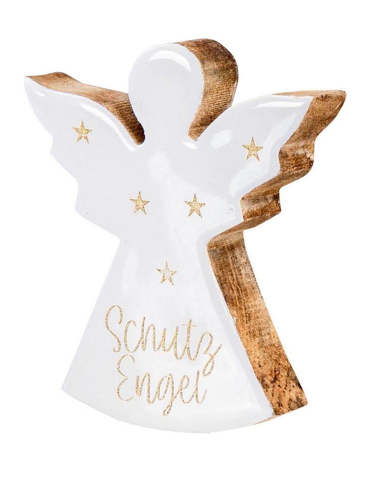 Levandeo® Engelfigur, Schutzengel H12cm Mangoholz Weiß Glücksbringer Tischdeko Engel von Levandeo®