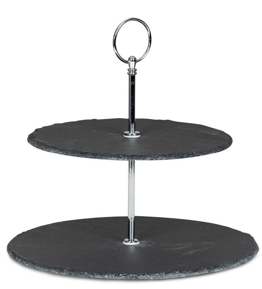 Levandeo® Etagere, Etagere Schiefer 2 Platten 24cm Hoch 2-Stöckig Tischdeko Obst von Levandeo®