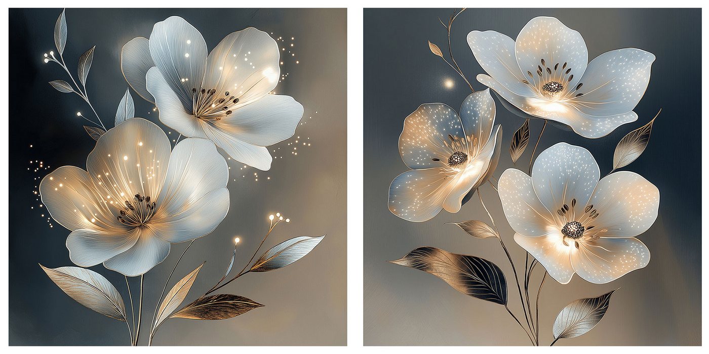 Levandeo® Glasbild, 2er Set Wandbild 20x20cm Abstract Floral Art Blumen Glas Kunstdruck von Levandeo®