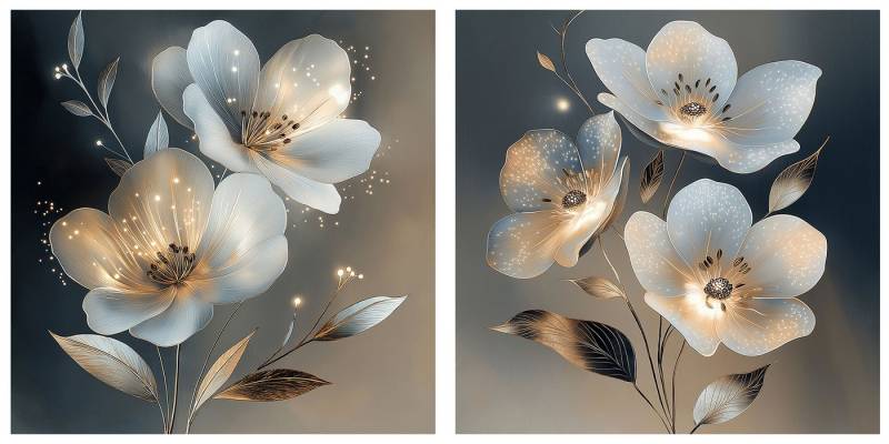 Levandeo® Glasbild, 2er Set Wandbild 20x20cm Abstract Floral Art Blumen Glas Kunstdruck von Levandeo®