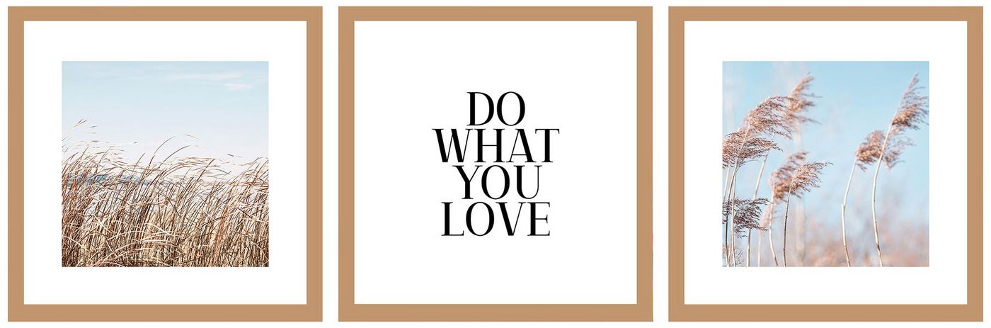 Levandeo® Glasbild, 3er Set Wandbild 30x30cm Do What You Love Glas Meer Gräser von Levandeo®