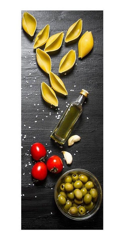 Levandeo® Glasbild, Glasbild 30x80cm Wandbild aus Glas Küche Pasta Nudeln Oliven von Levandeo®