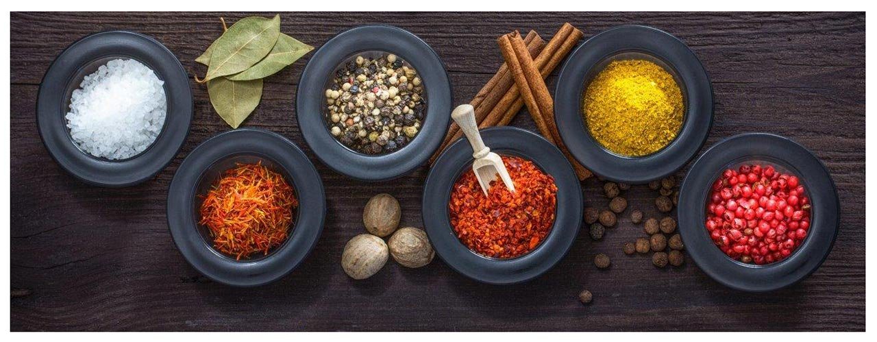 Levandeo® Glasbild, Glasbild 80x30cm Wandbild aus Glas Bunt Küche Gewürze Kräuter von Levandeo®