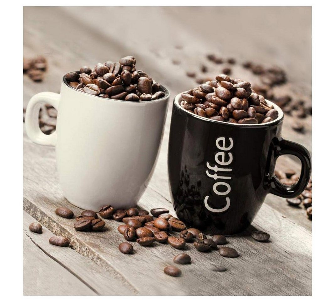 Levandeo® Glasbild, levandeo Glasbild 30x30cm Wandbild Glas Kaffeetasse Küche Bohnen von Levandeo®