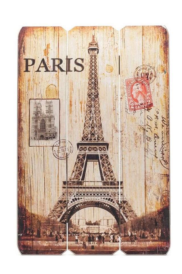 Levandeo® Holzbild, Holz-Schild Wandschild Paris France Schild Wandbild Eiffelturm von Levandeo®
