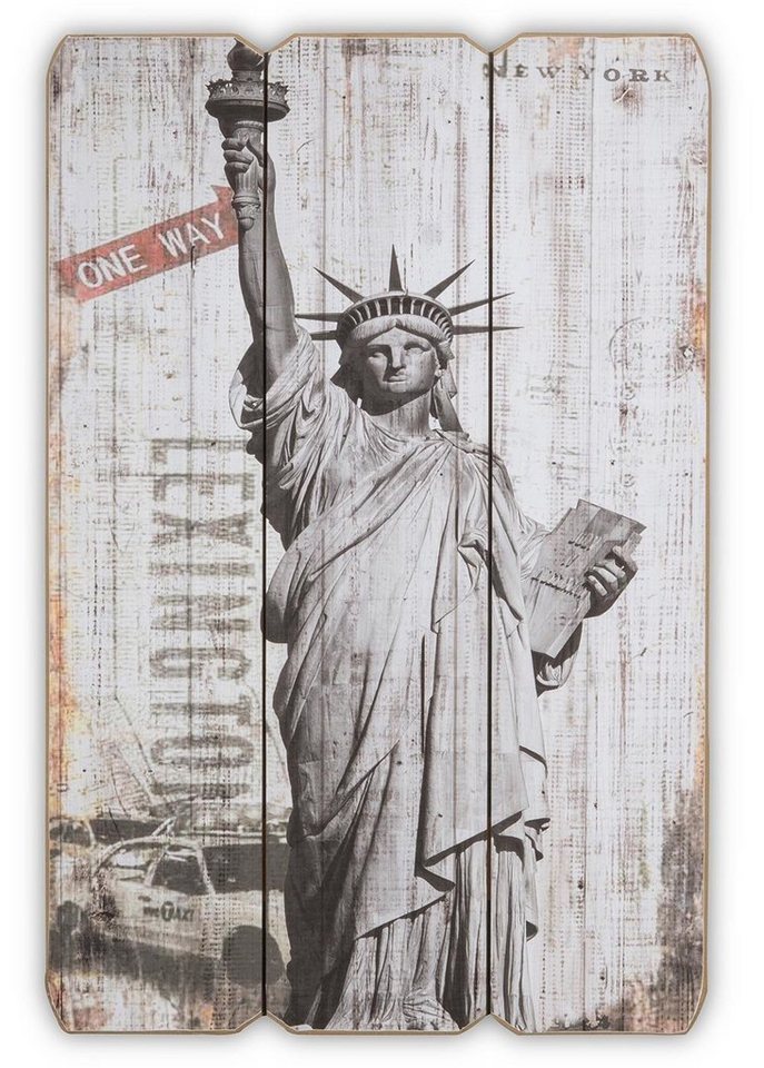 Levandeo® Holzbild, Wandbild aus Holz USA New York Freiheitsstatue Wandschild von Levandeo®