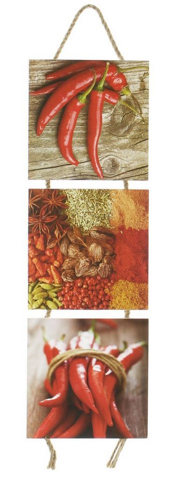 Levandeo® Holzbild, Wandbilder Küchen-Deko H53cm Peperoni Gewürze Kräuter von Levandeo®
