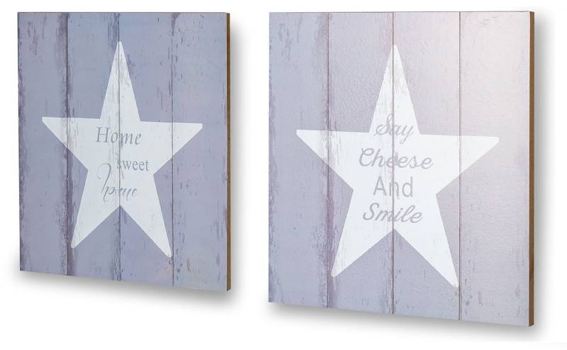 Levandeo® Holzbild, levandeo 2er Set Wandbild Holz MDF Je 32x32cm Dekoschild Wanddeko von Levandeo®