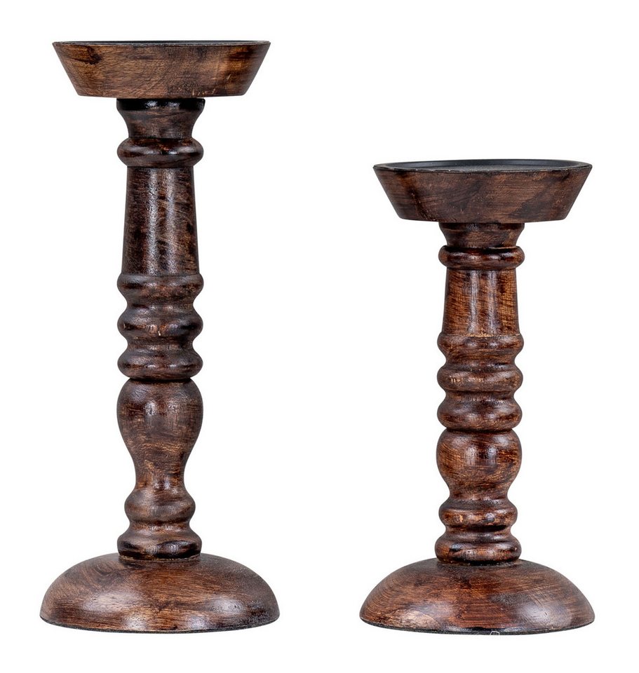 Levandeo® Kerzenhalter, 2er Set Kerzenhalter H20-25cm Mango Holz Braun Kerzenständer von Levandeo®