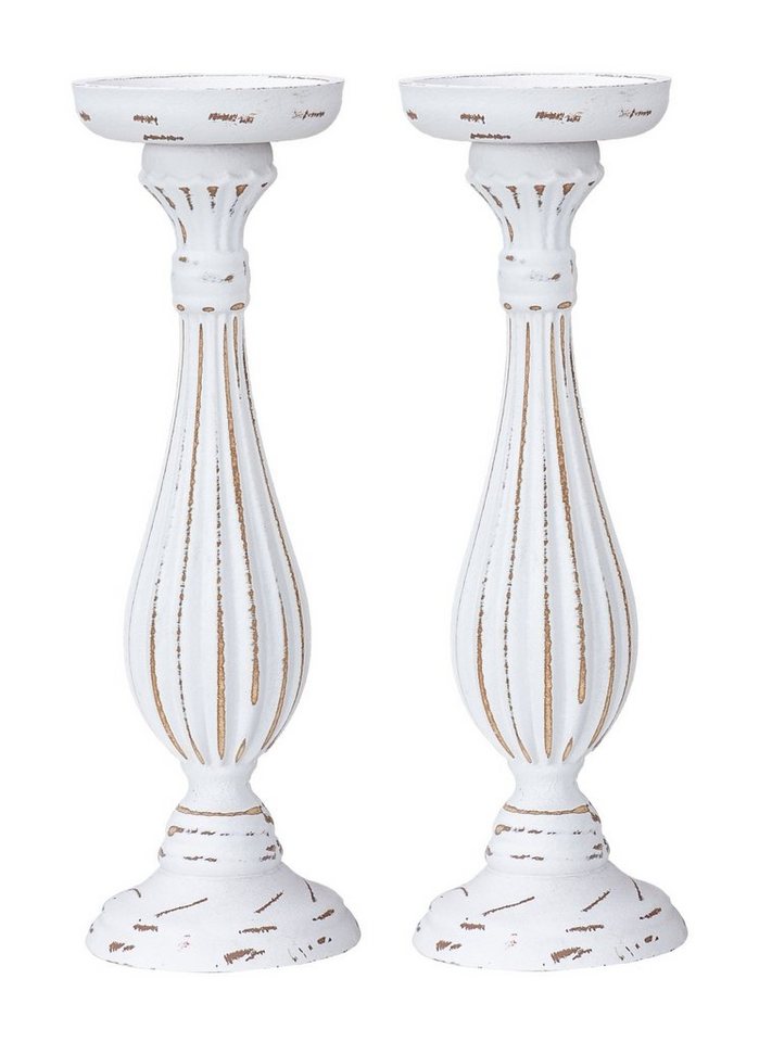 Levandeo® Kerzenhalter, 2er Set Kerzenhalter Shabby H34cm Weiß MDF Holz Kerzenständer von Levandeo®