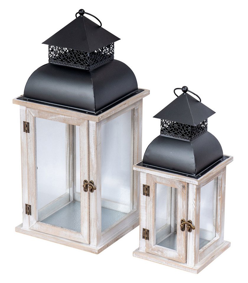 Levandeo® Kerzenlaterne, 2er Set Laterne Weiß Holz Metall Kerzenhalter Windlicht Gartendeko von Levandeo®