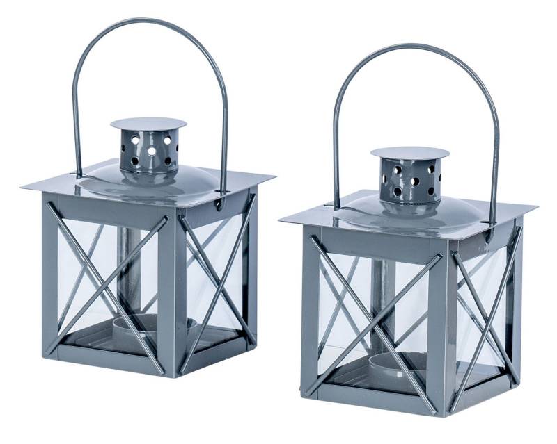 Levandeo® Kerzenlaterne, 2er Set Windlicht H10cm Laterne Grau Metall Tischdeko Kerze von Levandeo®