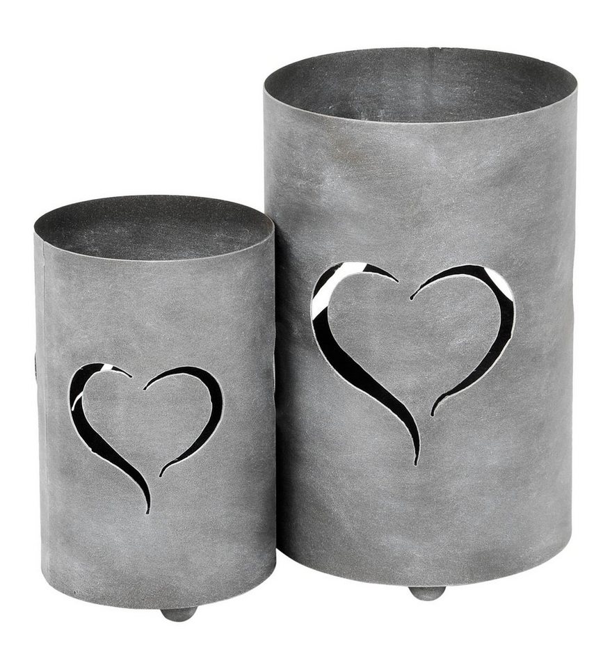 Levandeo® Kerzenlaterne, 2er Set Windlicht Herz H32cm Grau Laterne Gartenleuchte Kerzenhalter von Levandeo®