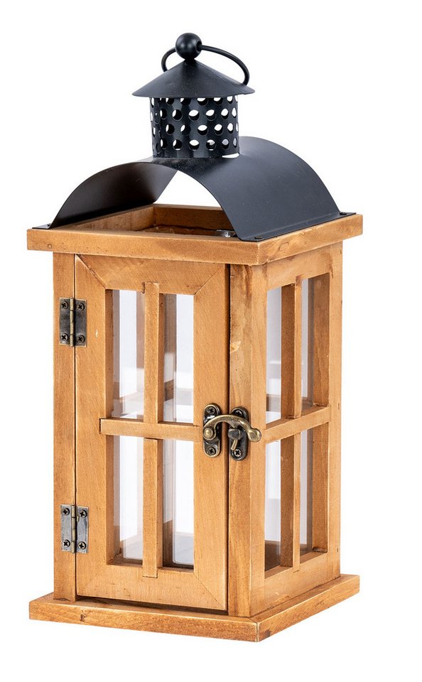 Levandeo® Kerzenlaterne, Laterne H29cm Braun Holz Metall Kerzenhalter Windlicht Gartendeko von Levandeo®