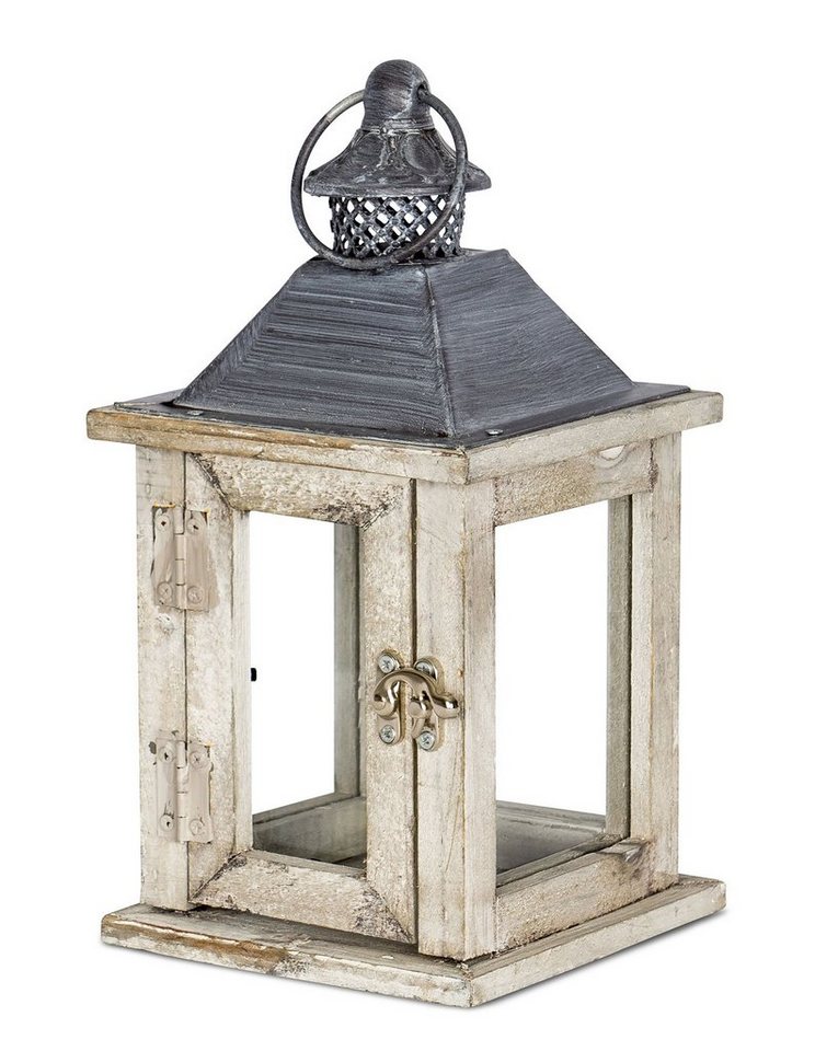 Levandeo® Kerzenlaterne, Laterne Holz 27x13x13cm Metall Glas Natur Braun von Levandeo®