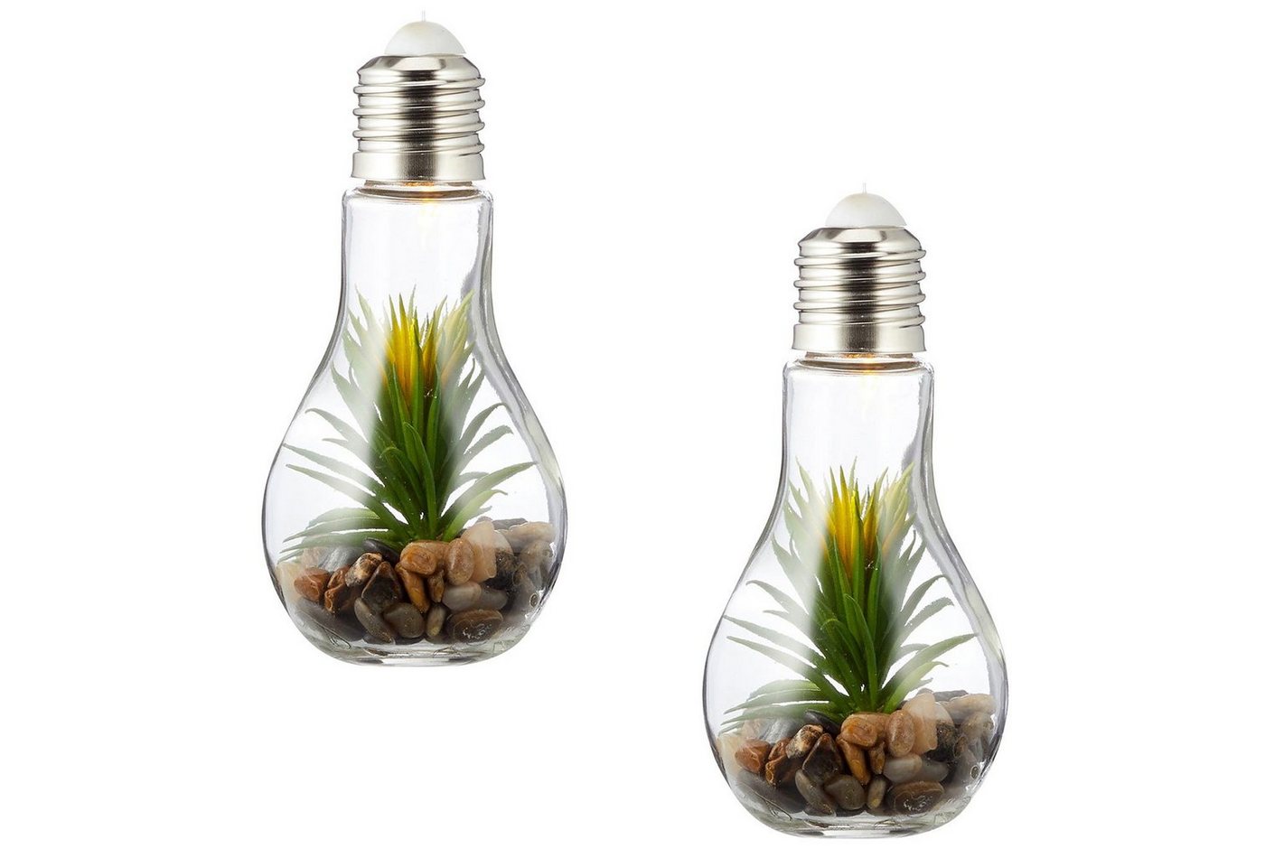Levandeo® LED Dekoobjekt, 2er Set LED Glühbirne Sukkulenten H19cm Grün Deko Lampe von Levandeo®