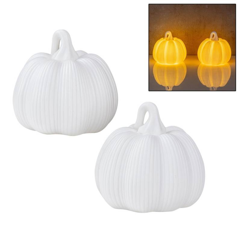 Levandeo® LED Dekoobjekt, 2er Set runde LED Kürbisse Weiß H11cm Timer Porzellan Tischdeko von Levandeo®