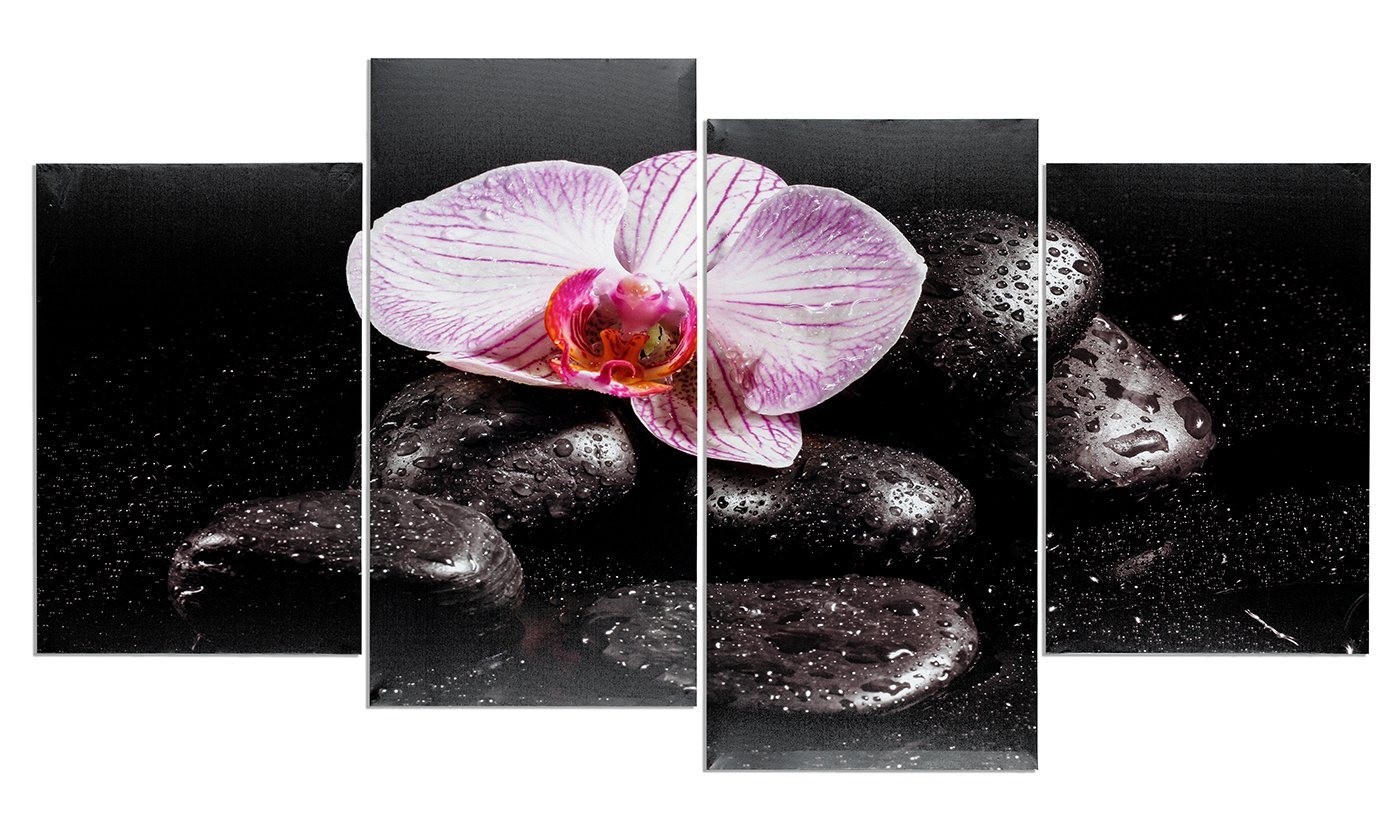 Levandeo® Leinwandbild, Wandbild 4 teilig Spa Wellness Orchidee Feng Shui Wasser Bild von Levandeo®