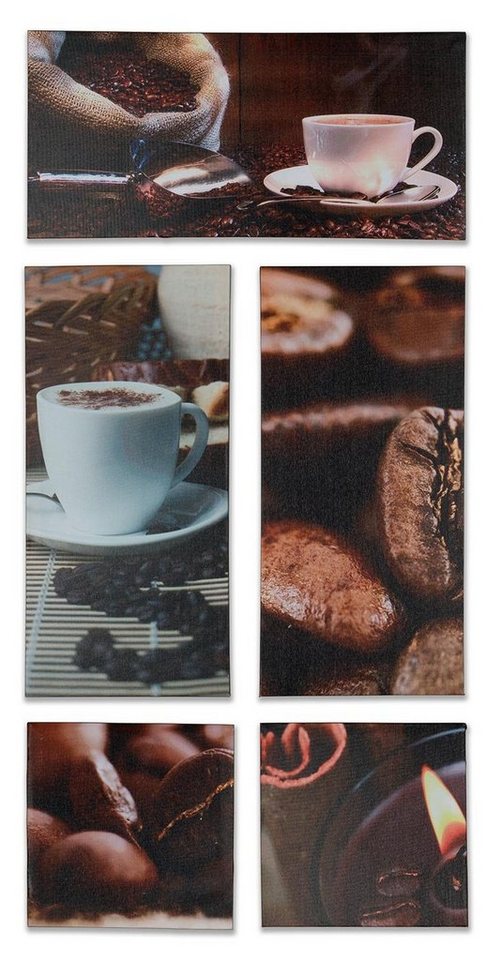 Levandeo® Leinwandbild, Wandbild 5er Set 86x42cm Leinwand Kaffee Cappuccino Küche Deko von Levandeo®