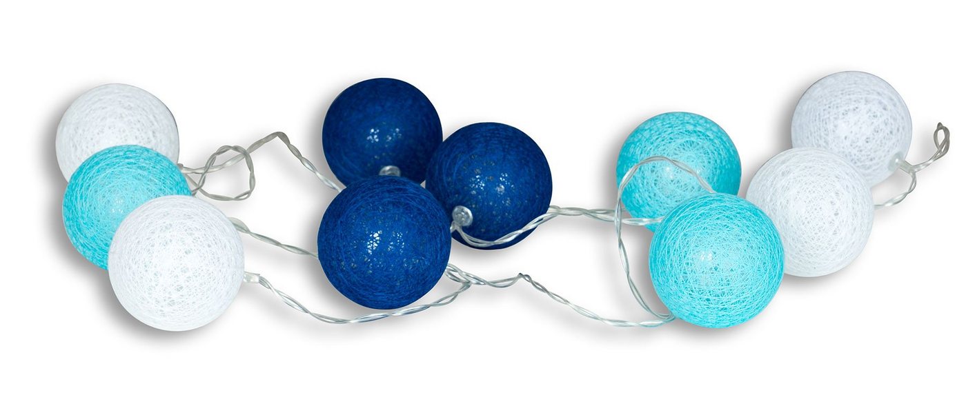 Levandeo® Lichterkette, 10er Lichterkette LED Kugeln Lampions Baumwolle Blau Weiß Cotton von Levandeo®