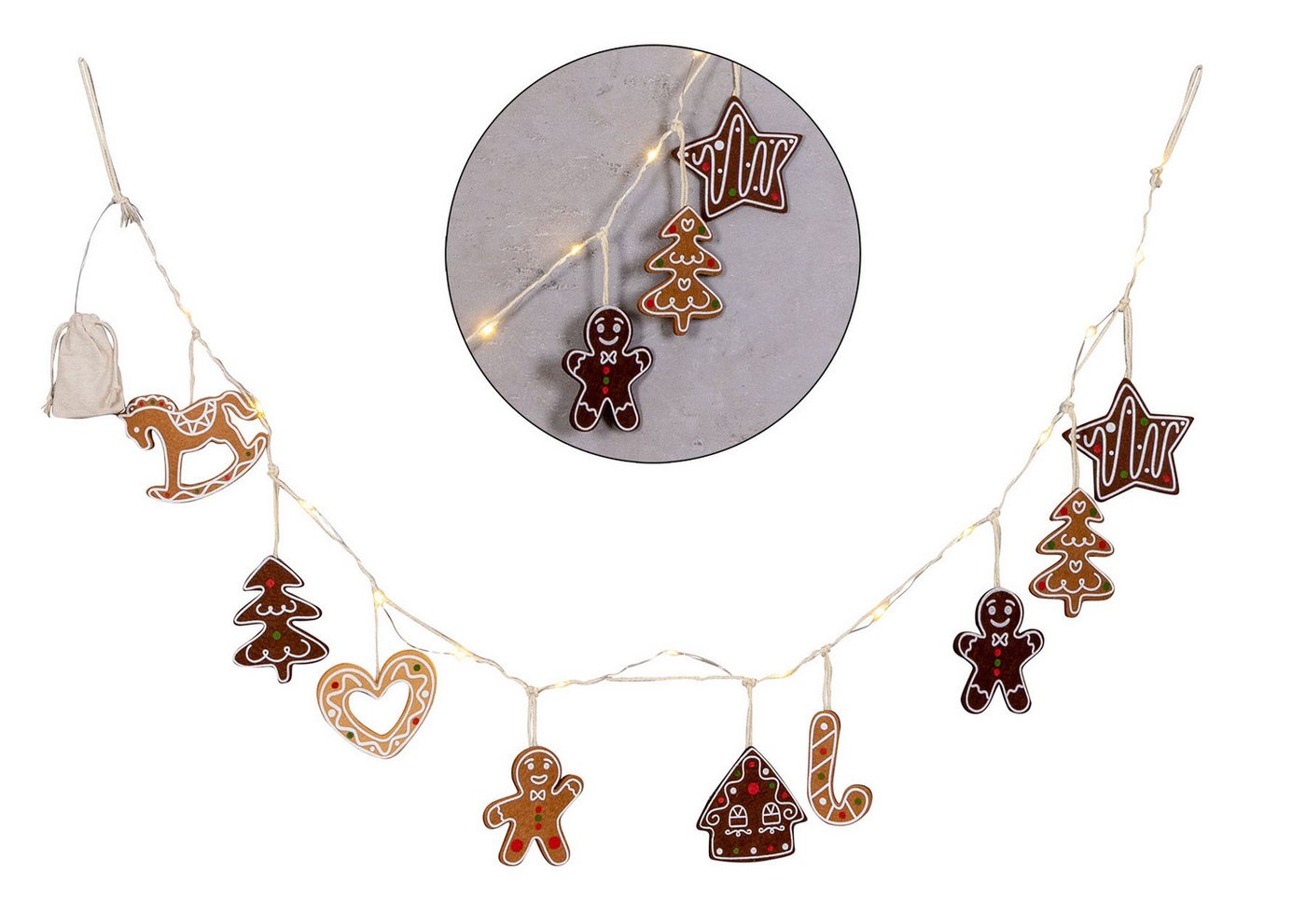 Levandeo® Lichterkette, LED Lichterkette Lebkuchen Figuren 160cm mit Timer Weihnachten von Levandeo®