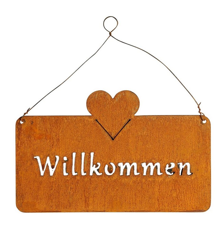 Levandeo® Metallbild, Schild Willkommen 25x16cm Außen Garten-Deko Rost Herz Eisen von Levandeo®