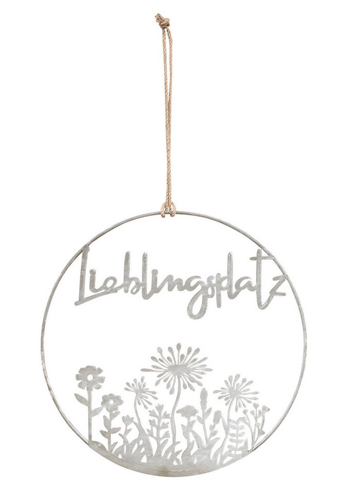 Levandeo® Metallbild, Wandbild Lieblingsplatz Ø30cm Grau Ring Wanddeko Metallbild Garten von Levandeo®