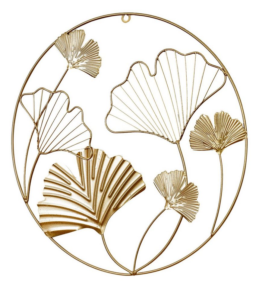 Levandeo® Metallbild, Wandbild Ø40cm Ginkgo Gold Metall Wanddeko Wandhänger Dekoration von Levandeo®