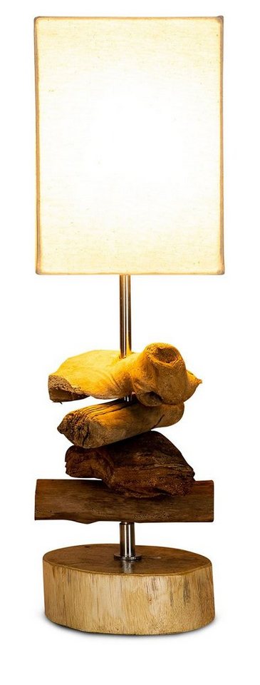 Levandeo® Nachttischlampe, Tischlampe 15 x 50 x 15 cm Treibholz Tischleuchte Holz Lampe Teakholz von Levandeo®