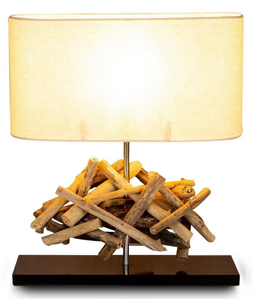 Levandeo® Nachttischlampe, Tischlampe Höhe 42cm Treibholz Tischleuchte Holz Lampe Teakholz Deko von Levandeo®